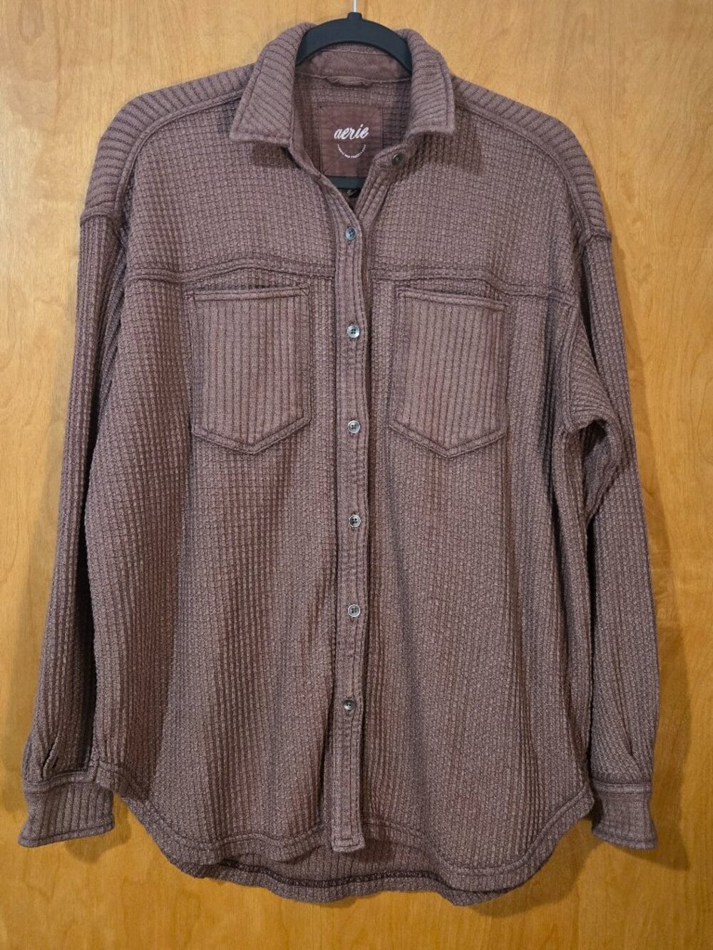 Aerie Anytime Fave Waffle Shirt Brown Size XXS Oversized Relaxed Fit